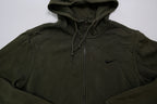 Green Nike zip hoodie jacket with a small black embroidered Swoosh on chest, full view