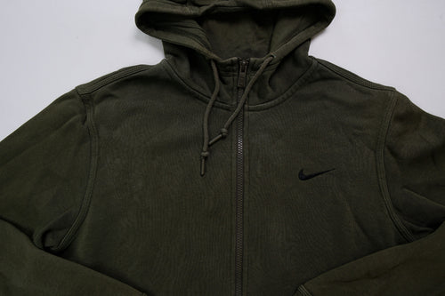 Green Nike zip hoodie jacket with a small black embroidered Swoosh on chest, full view