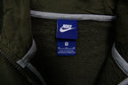 Green Nike zip hoodie jacket with a small black embroidered Swoosh on chest, size label