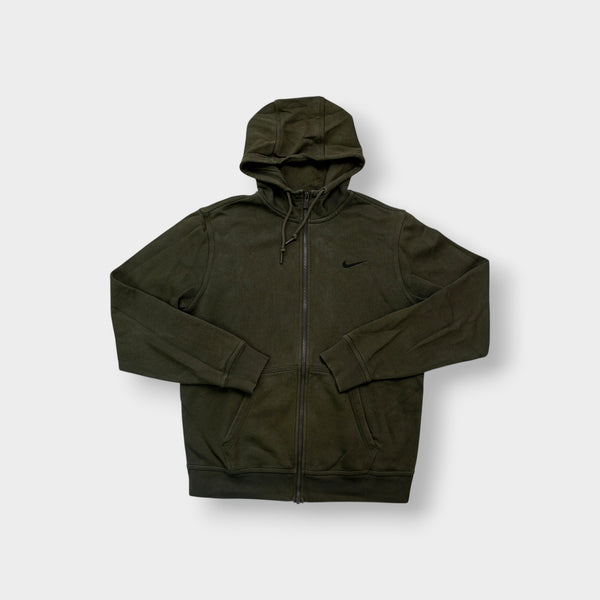 Green Nike zip hoodie jacket with a small black embroidered Swoosh on chest.