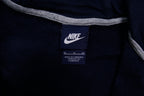 Nike zip hoodie in dark blue with embroidered white Swoosh logo on chest, size label