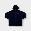 Nike zip hoodie in dark blue with embroidered white Swoosh logo on chest