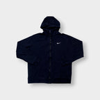 Nike zip hoodie in dark blue with embroidered white Swoosh logo on chest