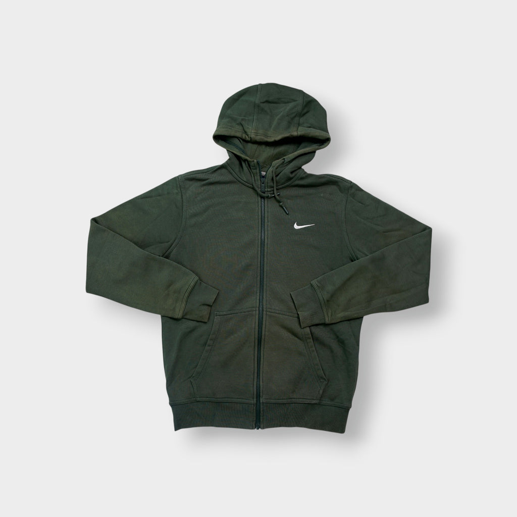 Nike sweater in green featuring an embroidered white Swoosh logo on the chest.