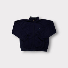 Load image into Gallery viewer, Champion jacket in dark blue featuring a small embroidered chest logo and full zip