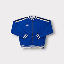 Lade das Bild in den Galerie-Viewer, Puma King track jacket in blue with white contrast stripes and embroidered logo