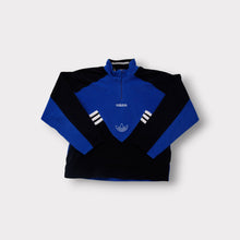 Lade das Bild in den Galerie-Viewer, Adidas fleece sweater in blue and black with half zip and central embroidered logo