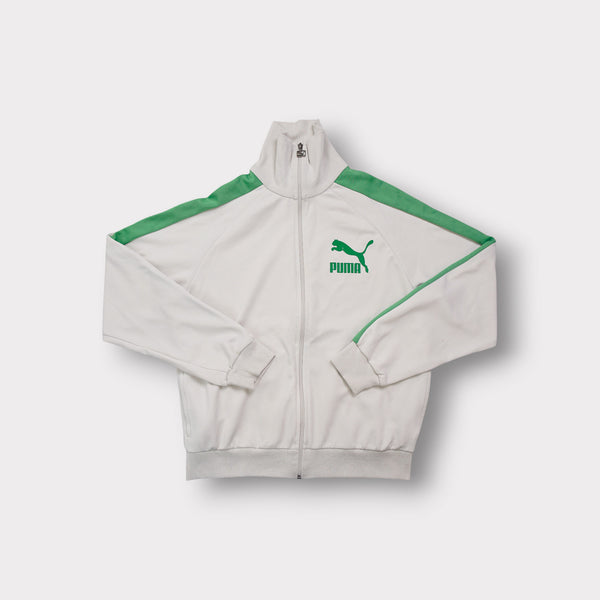 Puma track jacket in grey and green with printed logo on the chest
