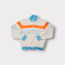 Lade das Bild in den Galerie-Viewer, Adidas track jacket in white and orange with light blue high collar and chest logo