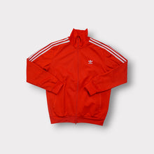 Lade das Bild in den Galerie-Viewer, Adidas track jacket in red featuring white three-stripe sleeve details and chest Trefoil
