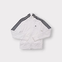 Lade das Bild in den Galerie-Viewer, Adidas zip track jacket in white with black three stripes on the sleeves