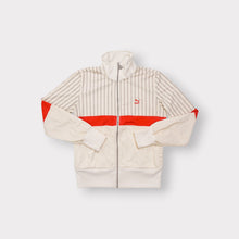 Load image into Gallery viewer, Puma full-zip track jacket in white and red featuring grey pinstripes and red chest logo