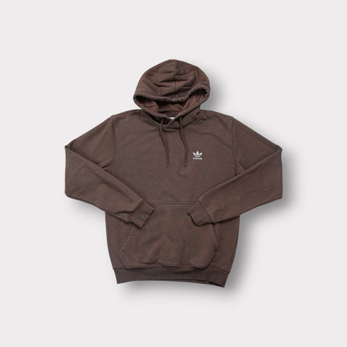 Brown Adidas hoodie featuring a white embroidered Trefoil chest logo