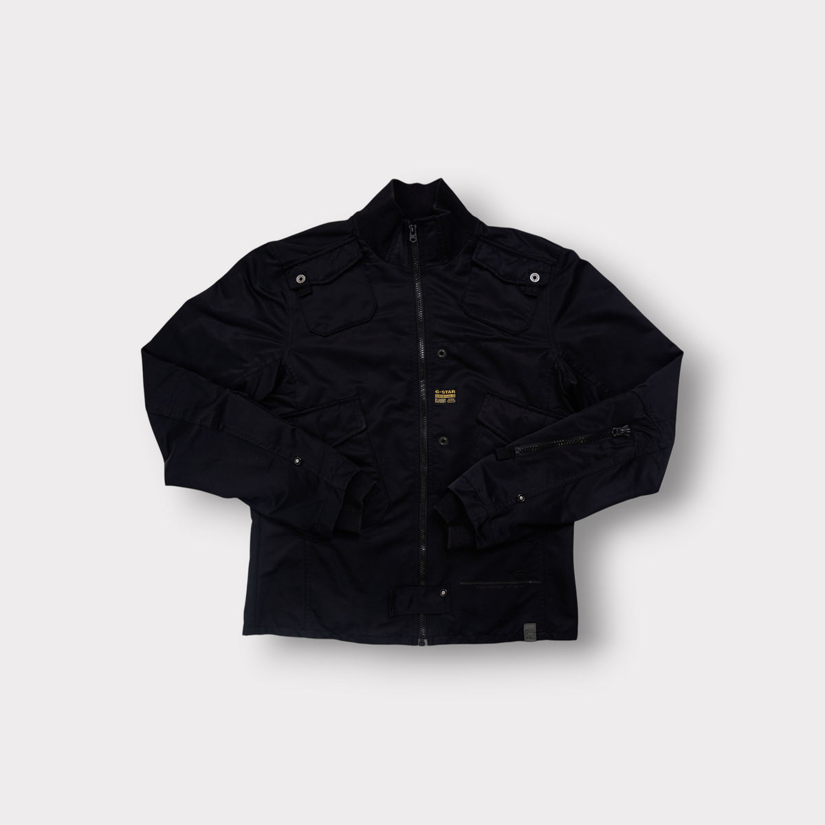 G-Star RAW jacket in black with chest flap pockets and yellow originals patch