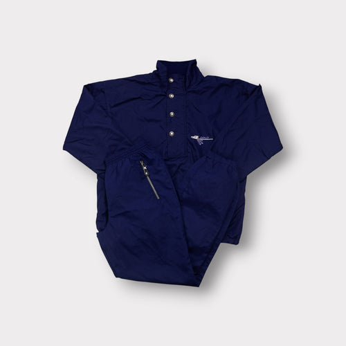 Odlo tracksuit set in navy with a buttoned high collar and embroidered chest logo