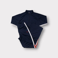 Load image into Gallery viewer, Puma navy blue tracksuit set with red contrast side panels and embroidered cat logo