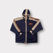 Load image into Gallery viewer, Fila hooded jacket in navy and beige featuring an oval embroidered logo patch.