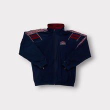 Lade das Bild in den Galerie-Viewer, Umbro jacket in dark blue and burgundy featuring patterned taping on the sleeves